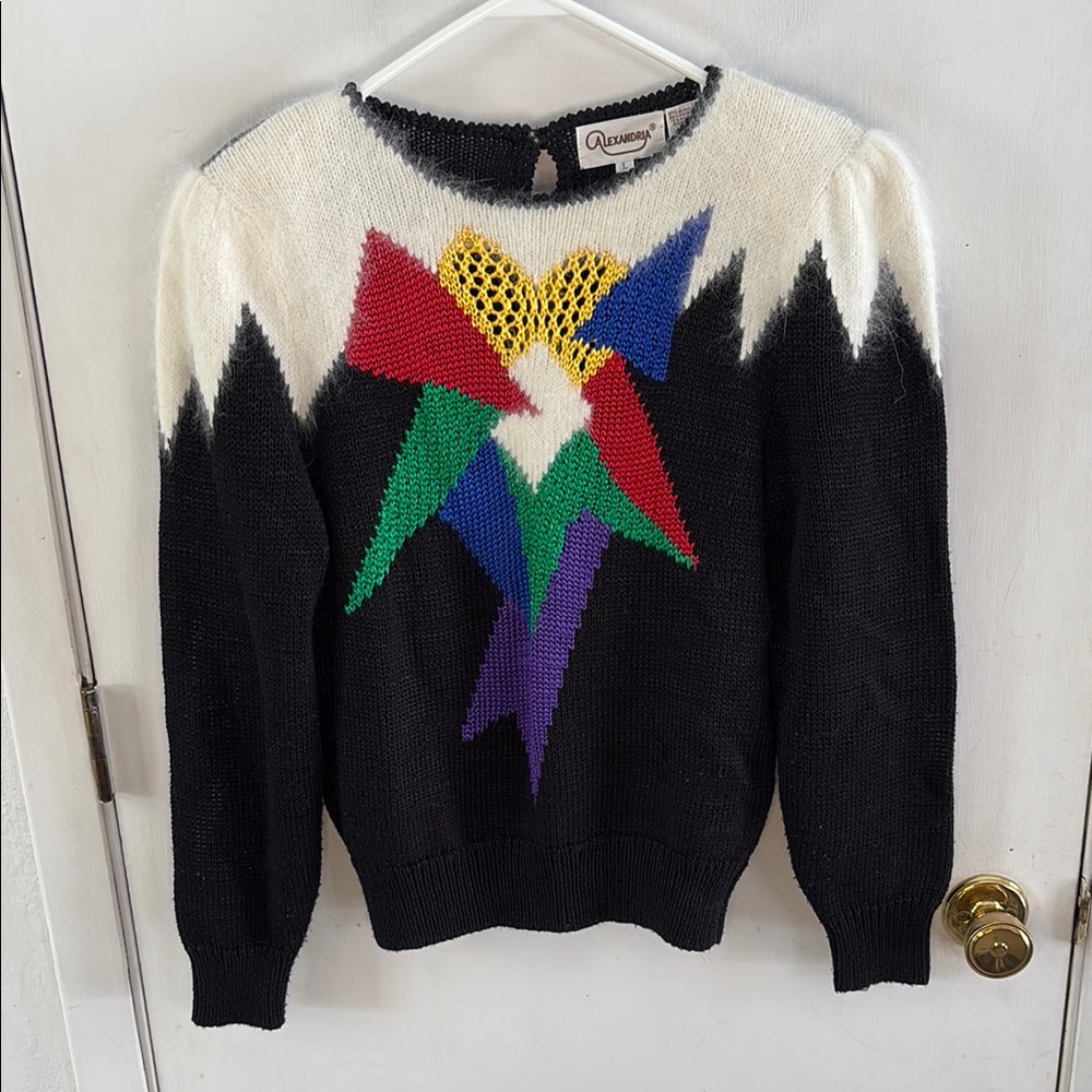 Vintage Alexandria black multicolor sweater with rabbit angora Size Large